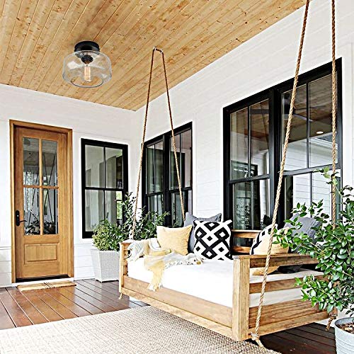 Industrial Semi-Flush Mount Ceiling Light, Seeded Glass Pendant Lamp Shade