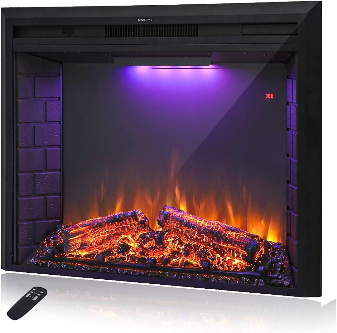 Retro Recessed Fireplace Heater with Fire Cracking Sound