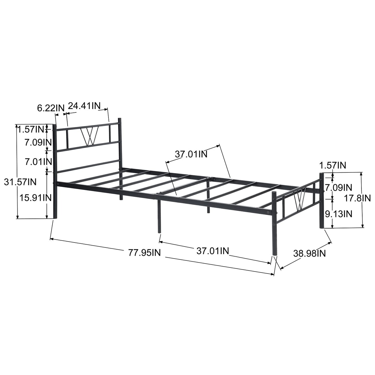 Twin Bed Frame with Headboard,16.3inch Twin Bed Frames with Metal Platform Beds