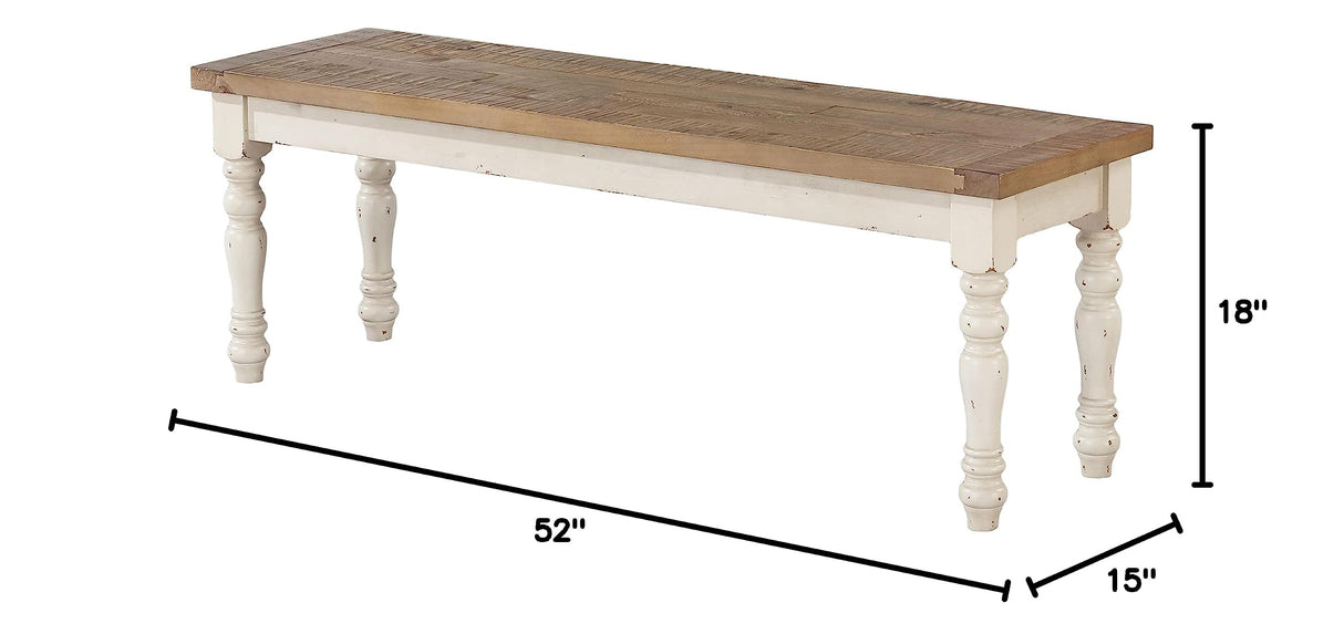 Prato Two-Tone Distressed Oak Wood Dining Bench, One Size