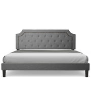 Queen Size Grey Color Bed Frame Upholstered Low Profile Traditional Platform