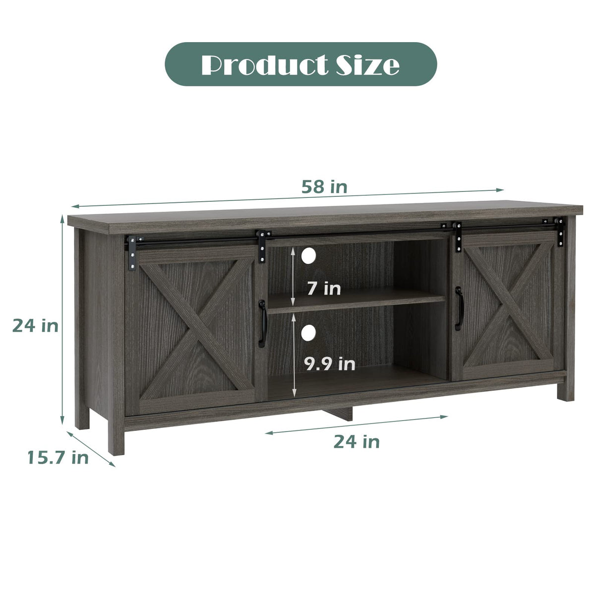 Modern Farmhouse TV Stand with Sliding Barn Doors, Console Table