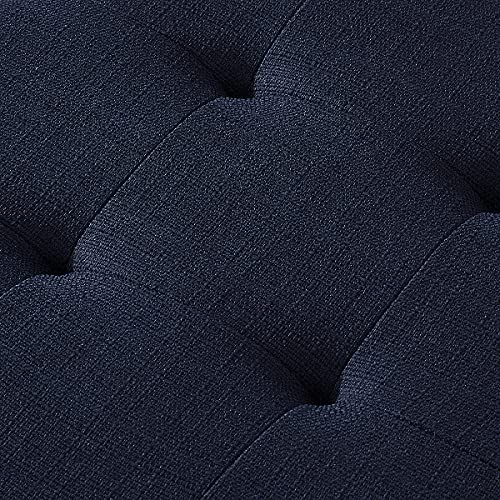 Large Rectangular Upholstered Tufted Linen Fabric Ottoman Bench, Padded Bench