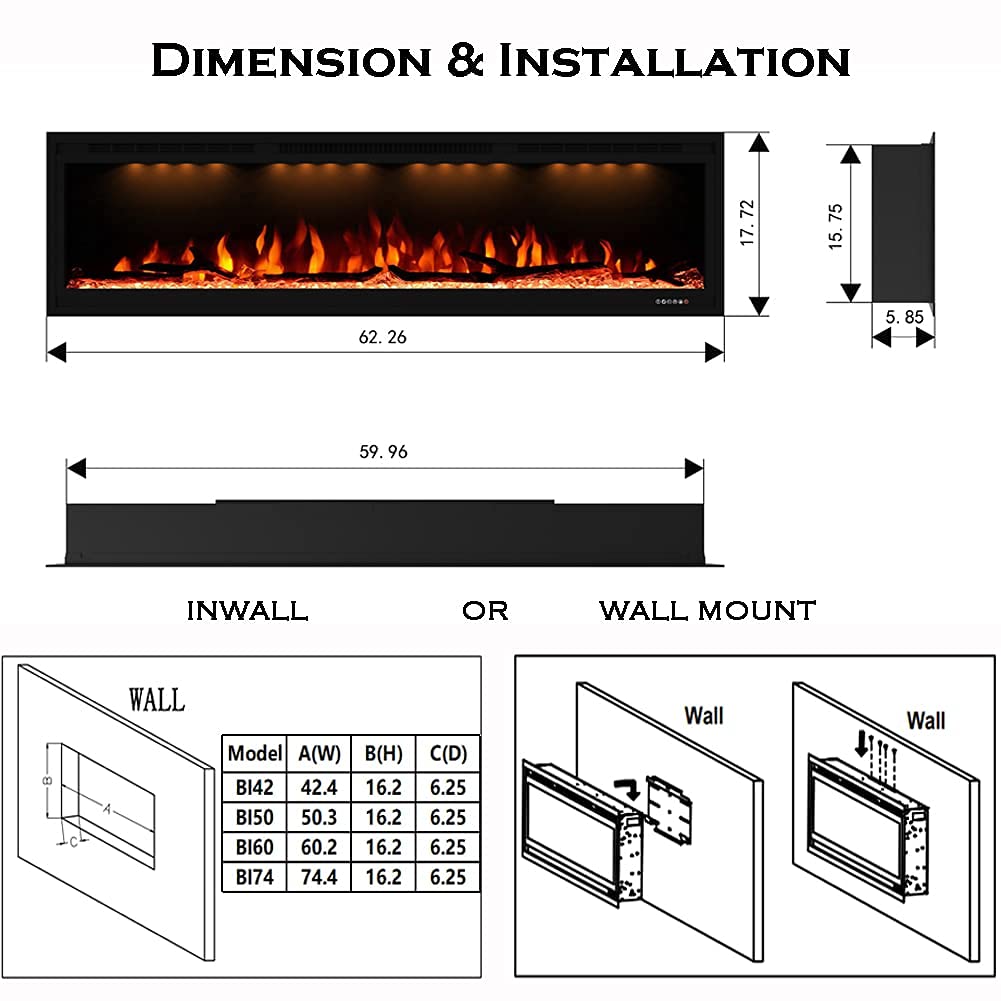 Wall Mounted & in Wall Recessed Fireplace Heater