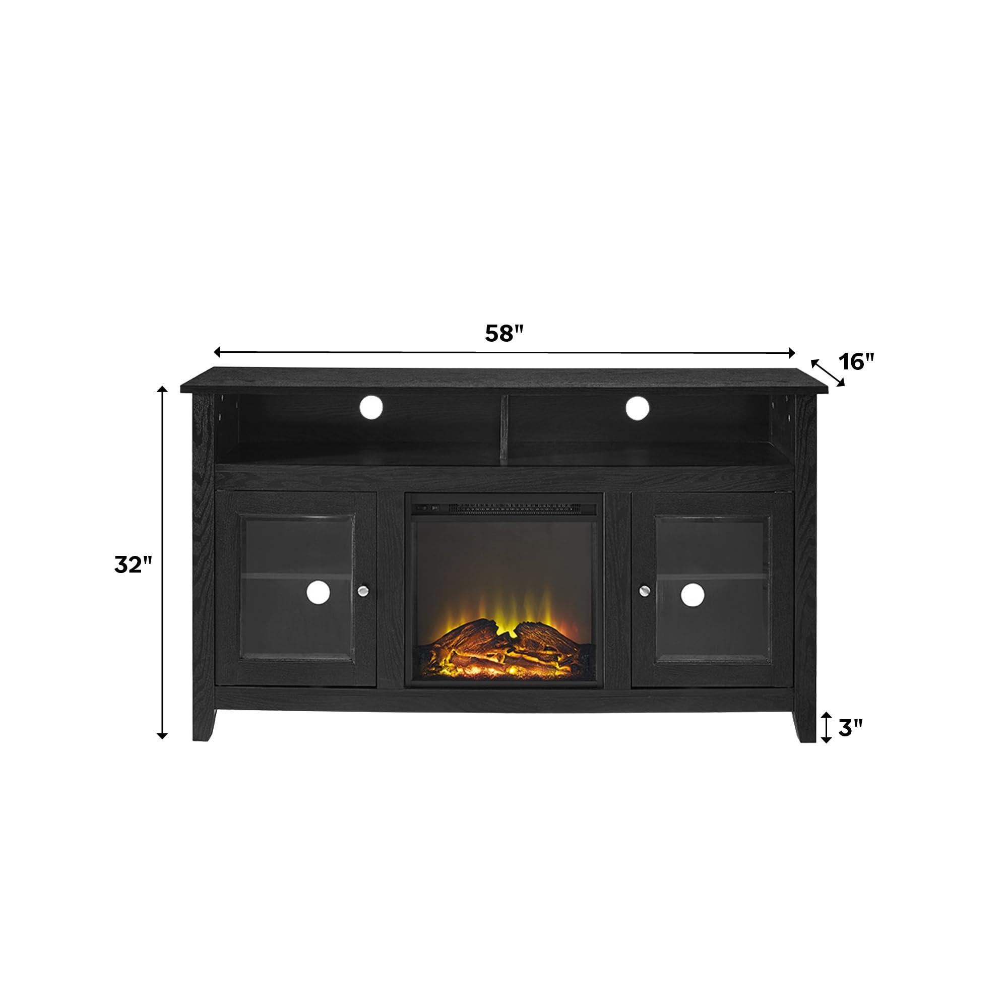 Glass Door Highboy Fireplace TV Stand for TVs up to 65