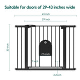 Auto Close Baby Gate with Small Cat Door, 29-43" Metal Cat Gate for Doorway, Stairs