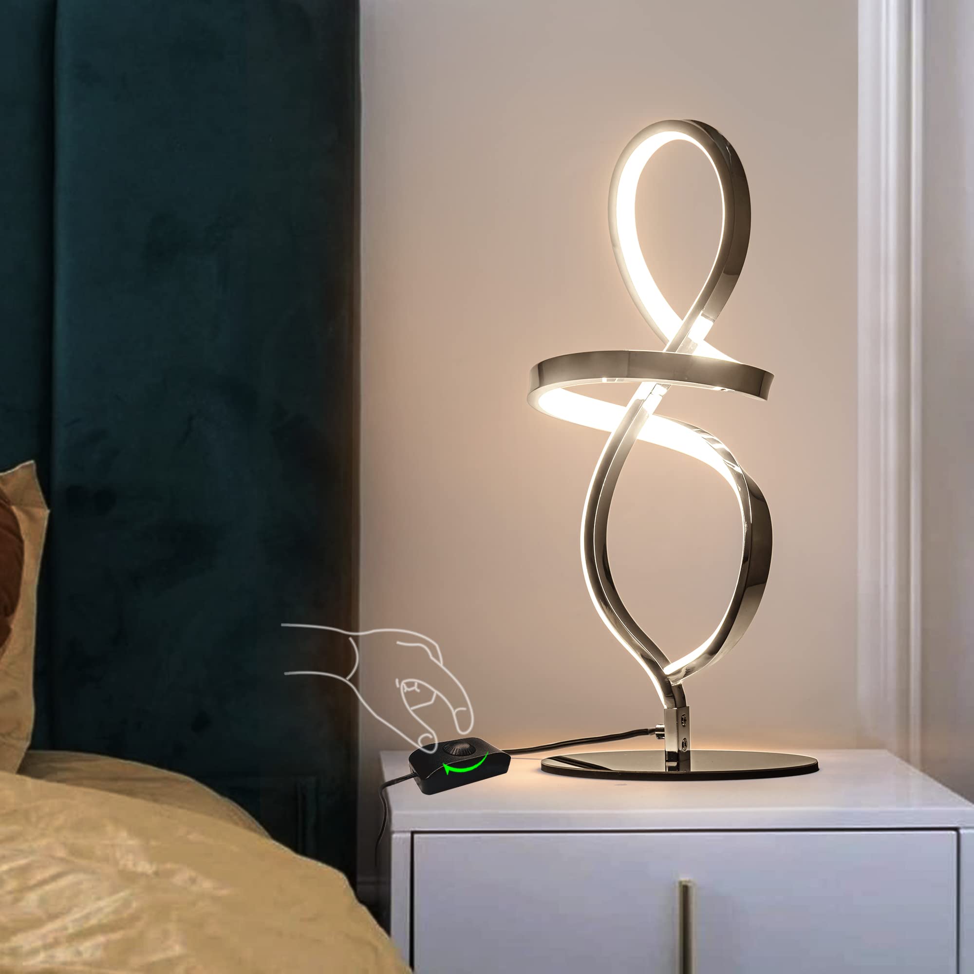 Modern Table Lamp, LED Spiral Lamp, Stepless Dimmable Bedside Lamp