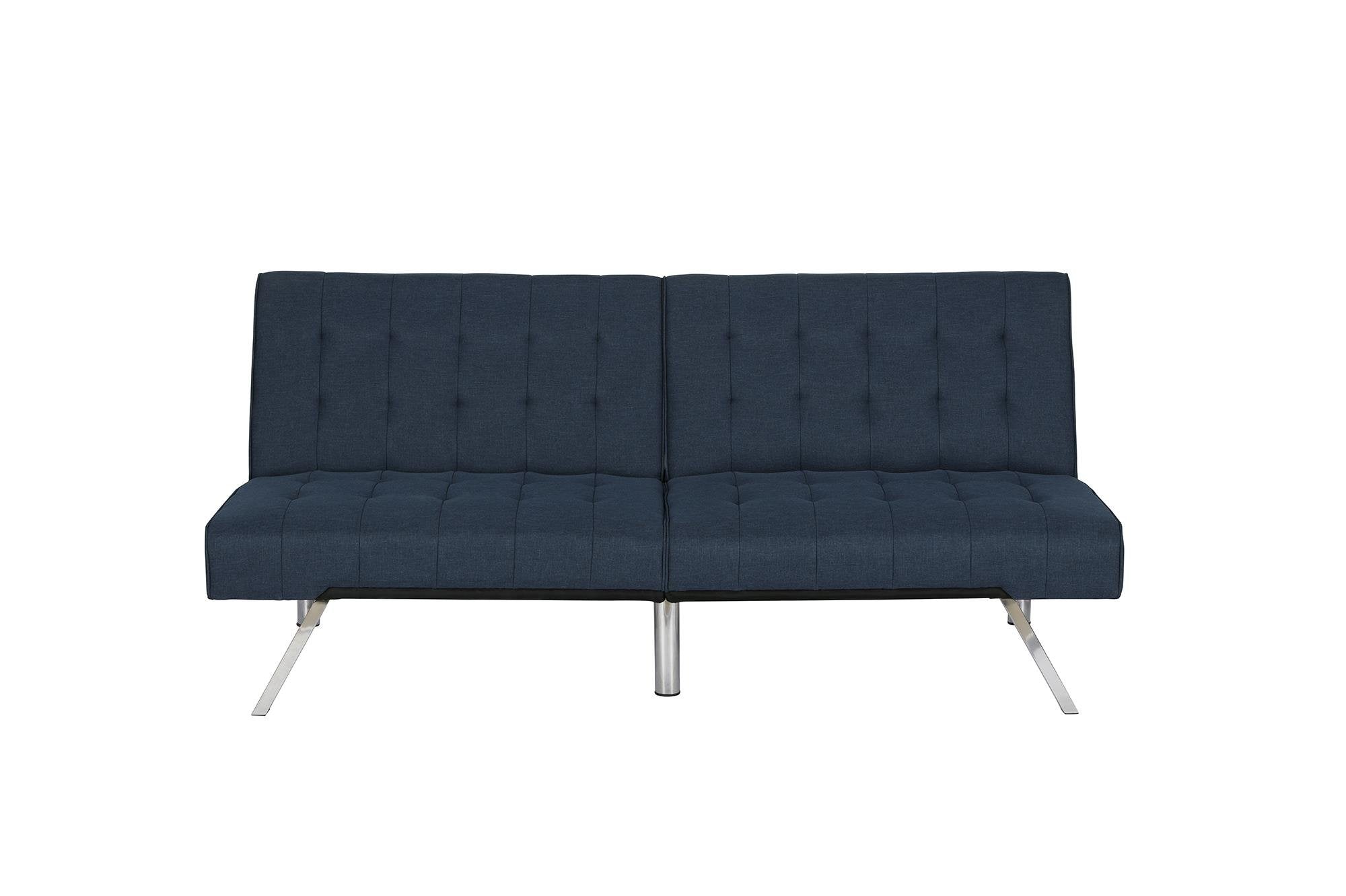 Emily Futon With Chrome Legs, Navy Linen