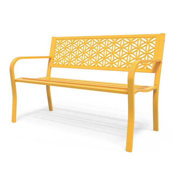 2-3 People Outdoor Bench Metal Waterproof Frame with Beautiful Floral Back