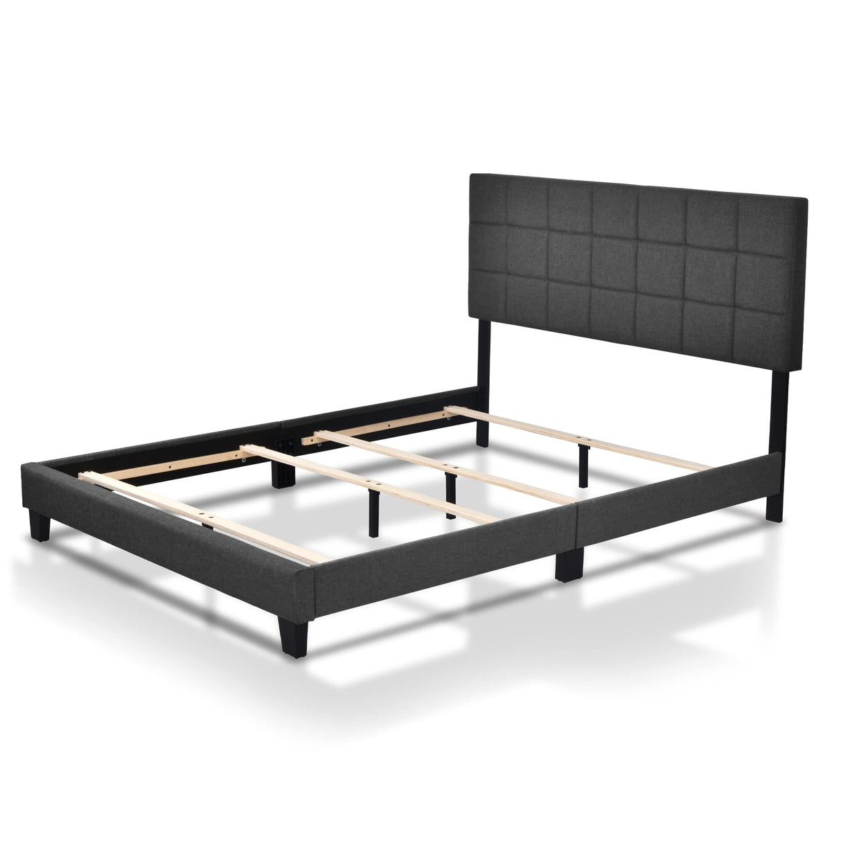 Queen Size Panel Bed Frame with Adjustable High Headboard/Fabric Upholstered/Box