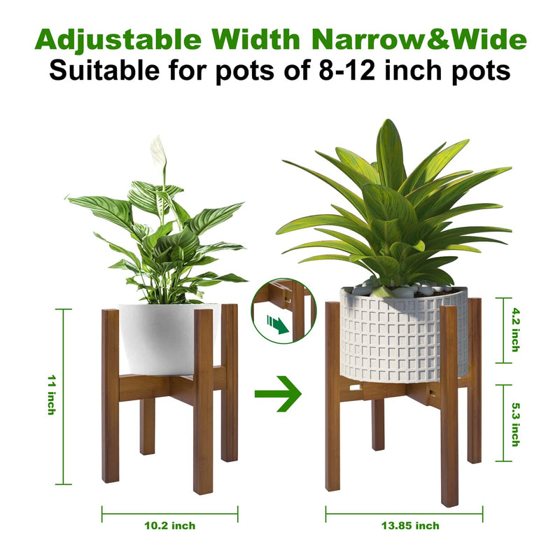 Adjustable Plant Stand Indoor, Bamboo Mid Century Modern Plants Stands