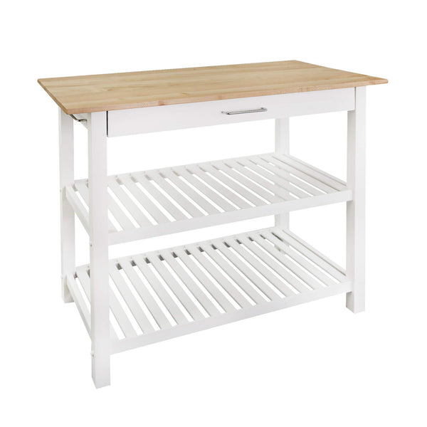 Solid Hardwood Top, Natural/White, 40" W (373-91) Kitchen Island, Natural&White