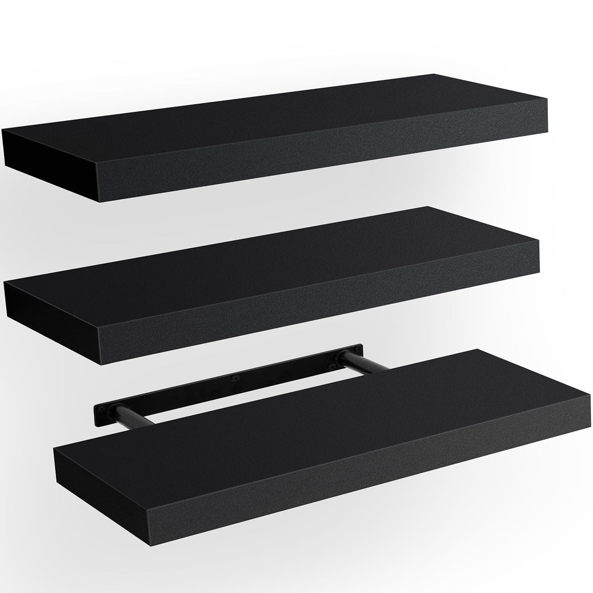 Floating Shelves Black, Wall Shelves with Invisible Brackets for Bedroom, Bathroom