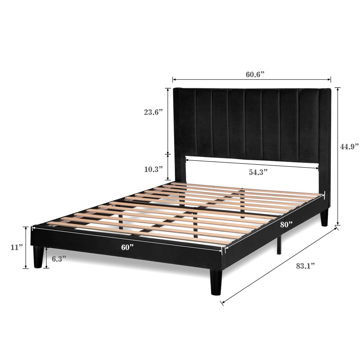 Queen Bed Frame Velvet Upholstered Bed Frame with Vertical Channel