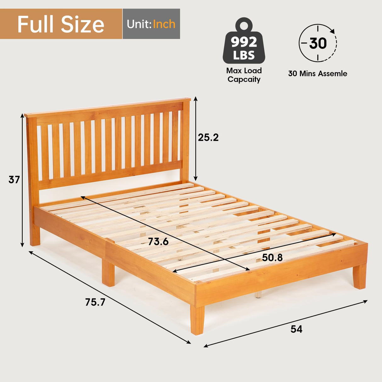 Wood Platform Bed Frame Solid Wood Foundation/Wood Slats Support