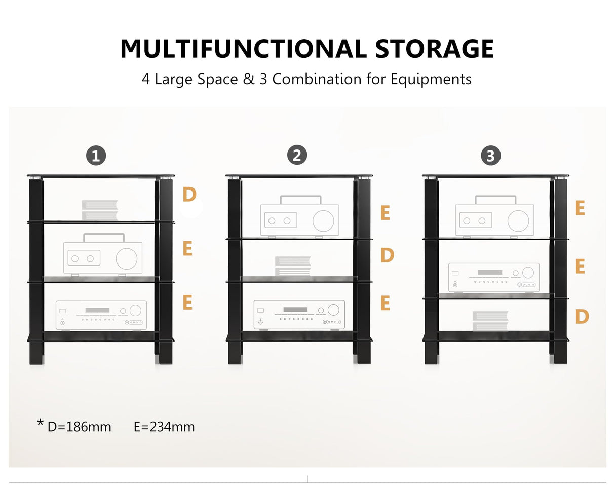 4-Tier Media Stand Audio/Video Component Cabinet with Glass Shelf