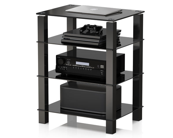 4-Tier Media Stand Audio/Video Component Cabinet with Glass Shelf