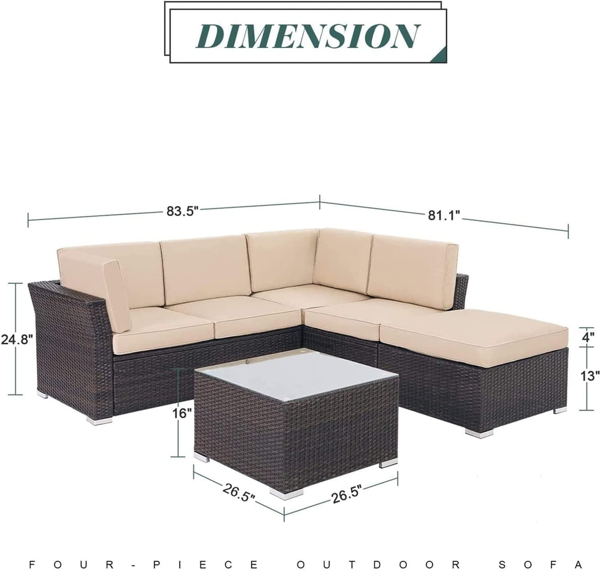 6-Piece Patio Furniture Set 83" x 81" Outdoor Sectional Sofa