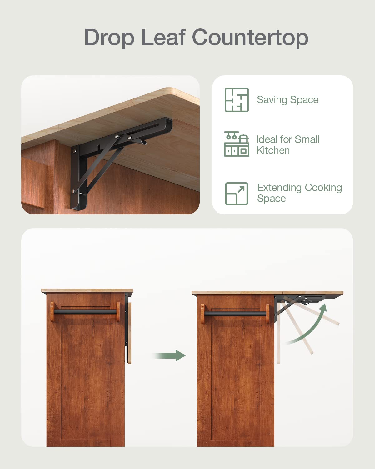 Kitchen Island with Drop Leaf and Storage, on Wheels Two Drawers