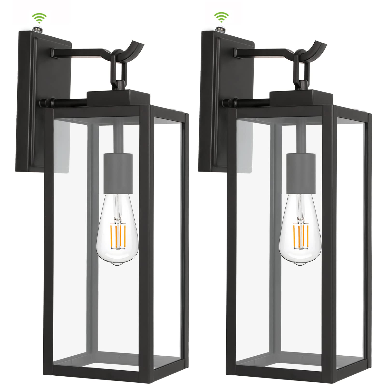 Large Dusk to Dawn Wall Lanterns, 18 Inch Matte Black Porch Lights