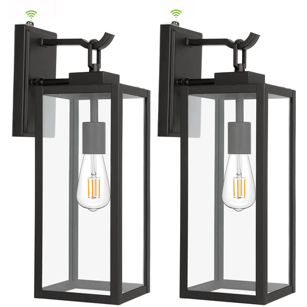 Large Size Dusk to Dawn Outdoor Wall Lanterns, 18 Inch Matte Black Porch Lights