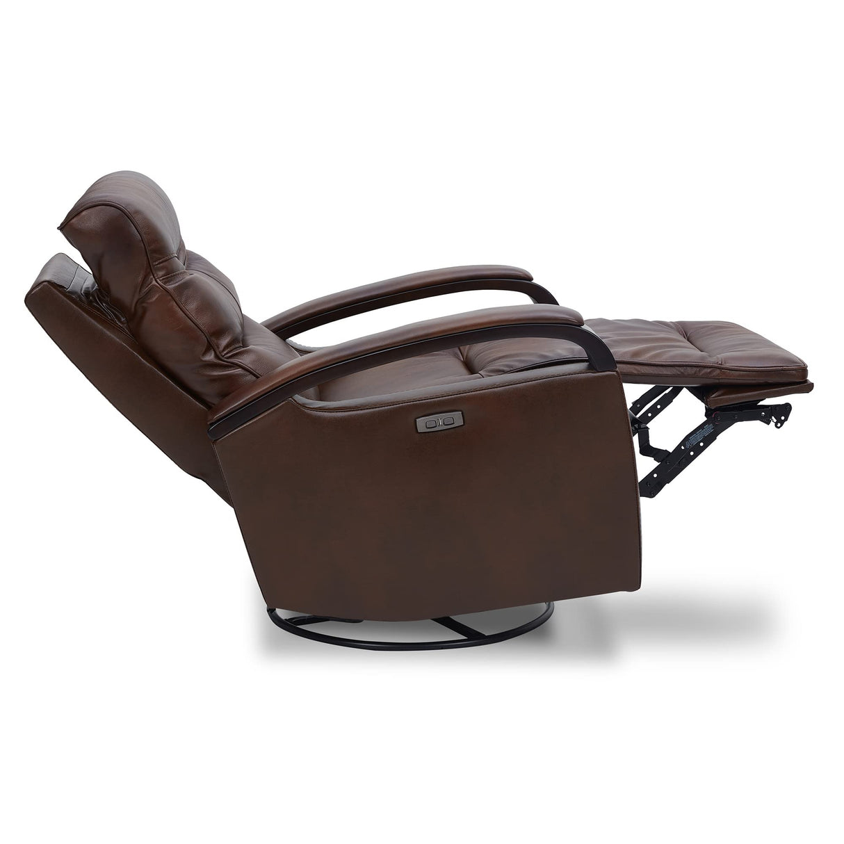 Genuine Leather Power Swivel Glider Rocker Recliner, USB Charge Power Headrest Wooden Contrast