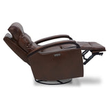 Genuine Leather Power Swivel Glider Rocker Recliner, USB Charge Power Headrest Wooden Contrast