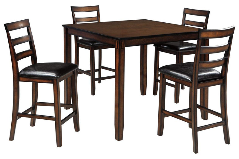 Coviar 5 Piece Counter Height Dining Set, Includes Table & 4 Barstools, Brown