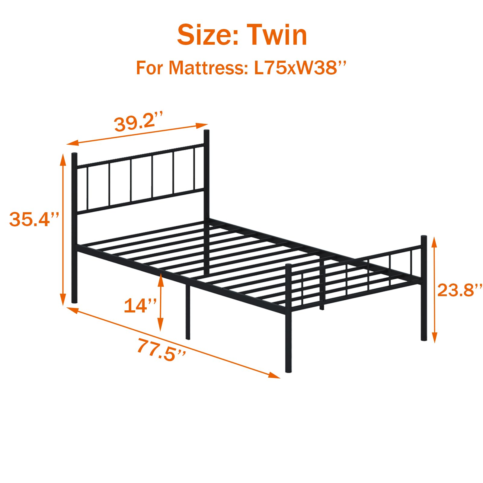 Classic Metal Bed Frame Platform Mattress Foundation