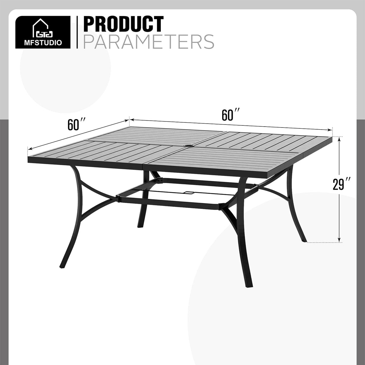 60" Square Metal Outdoor Dining Table