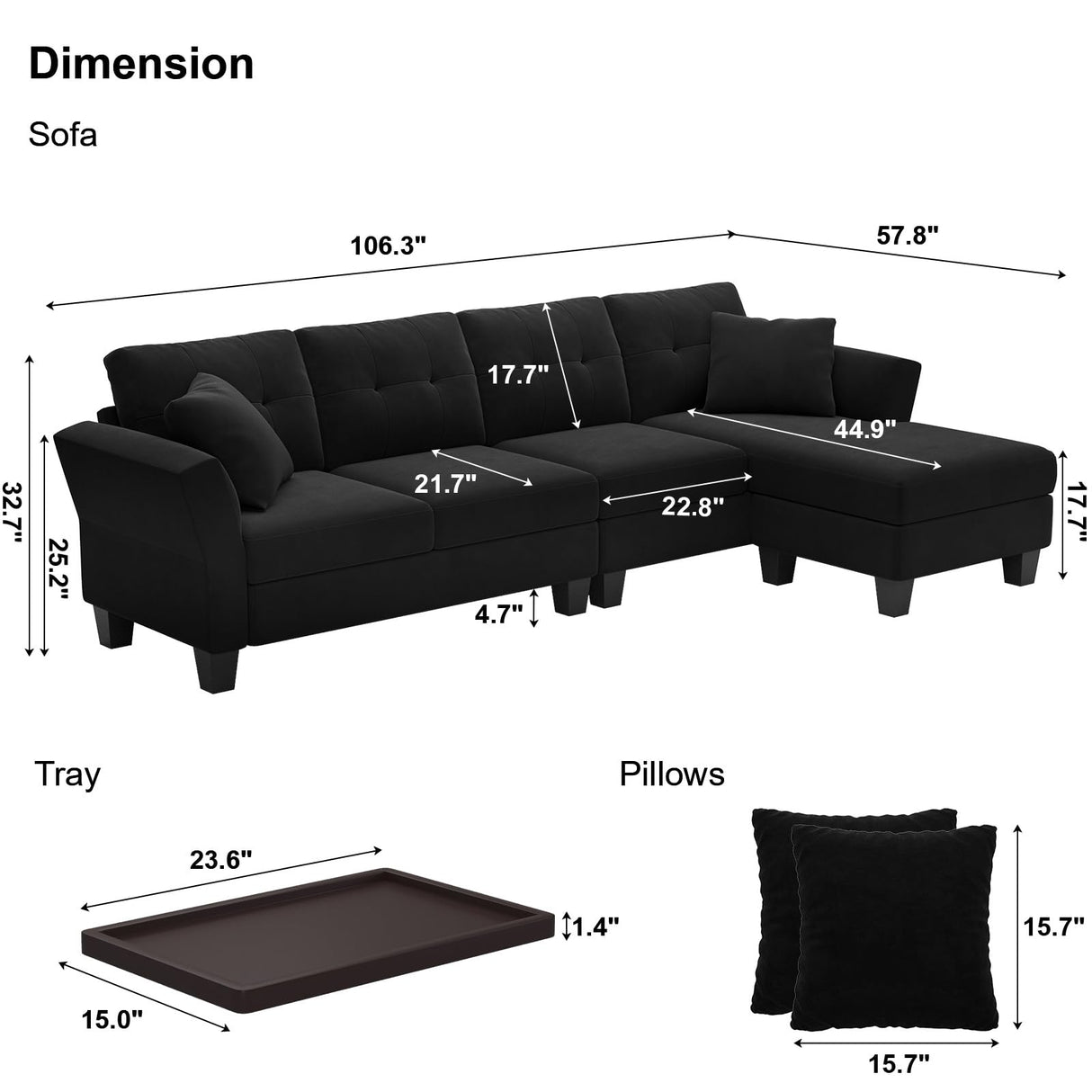 Sofa 4 Seat Sofa with Chaise Convertible