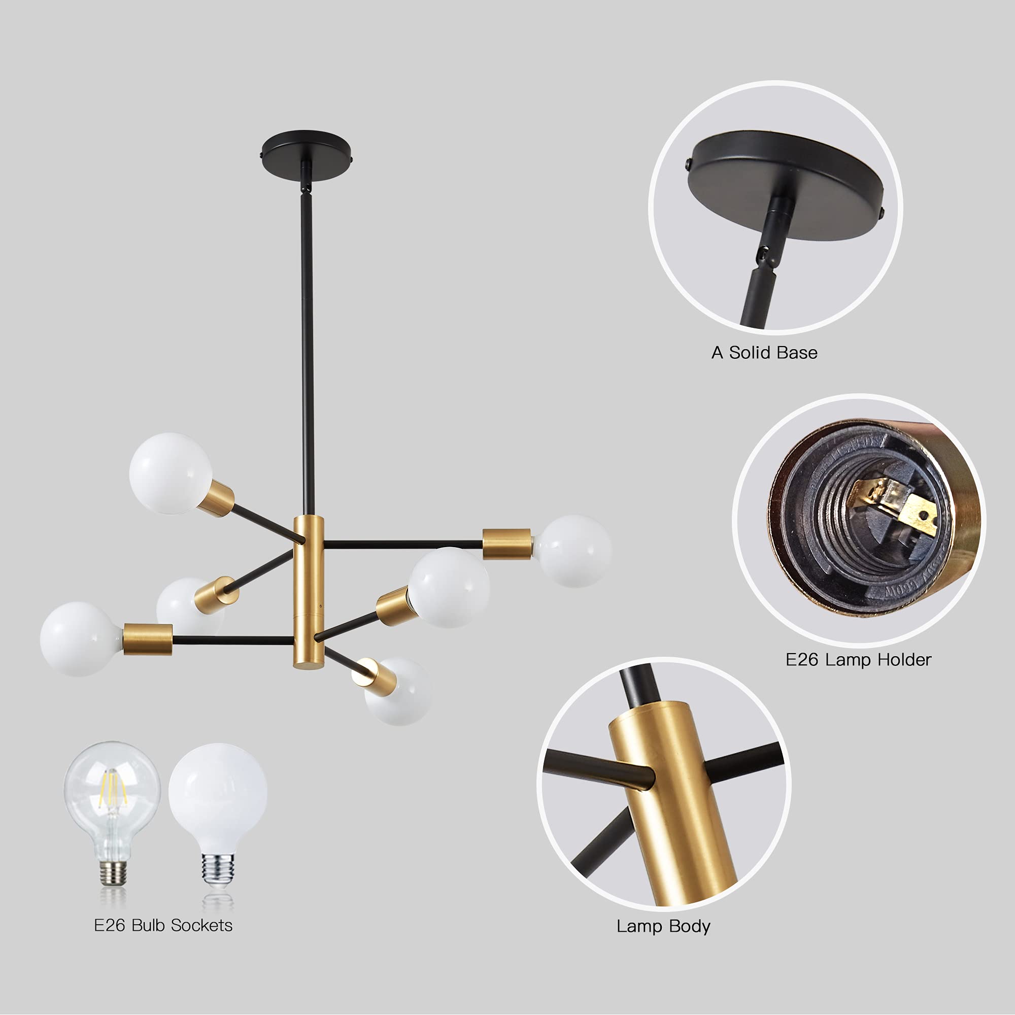 Modern Sputnik Chandelier - 6 Light Chandelier Light Fixture Height