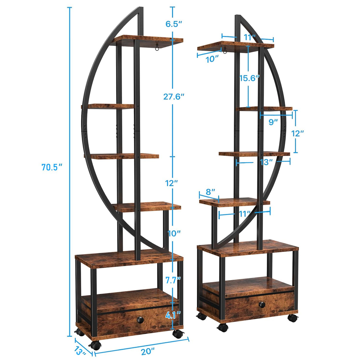 2 Pcs 6 Tier Tall Metal Indoor Plant Stand with Detachable Wheels