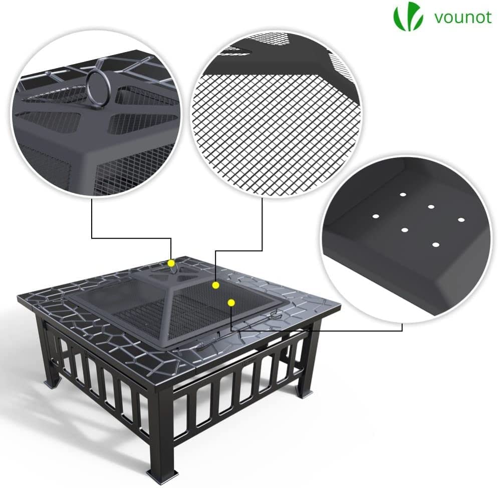Fire Table 32 inch Square Firepit Multifunctional Outdoor Fireplace