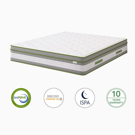 Queen Mattress, 12 Inch Hybrid Pillow Top Queen Size Mattress in Box