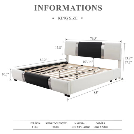 King Size Bed Frame with with Adjustable Headboard, Modern Low Profile Platform Bed