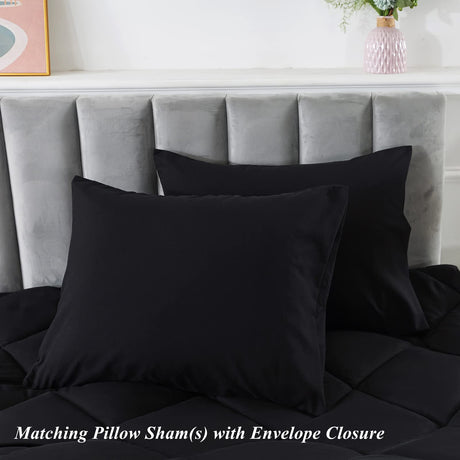 Black Queen Comforter Set with 2 Pillow Shams - 3 Pieces Bed Comforter Set