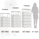 White Dresser with 5 Drawers, Vertical Storage Tower Fabric Dresser for Bedroom