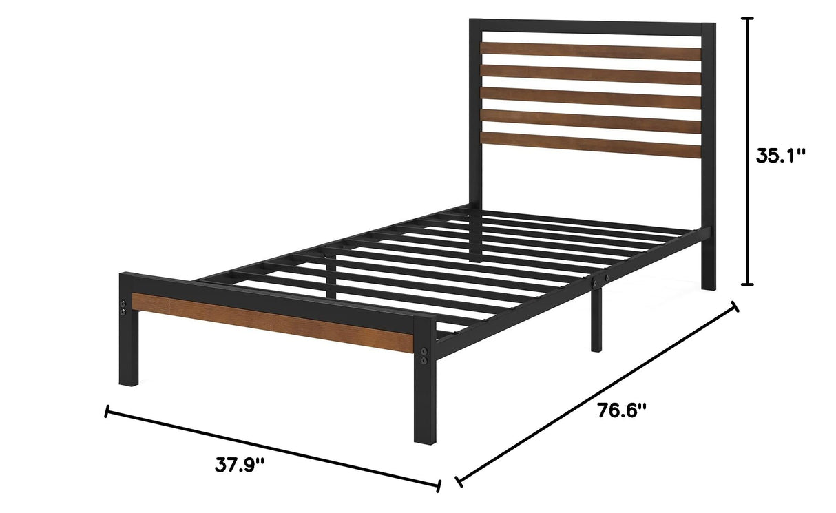 Kai Bamboo and Metal Platform Bed Frame with Headboard / No Box Spring Needed