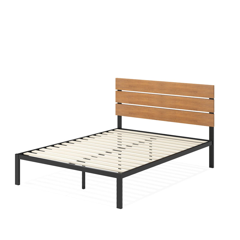Paul Metal and Bamboo Platform Bed Frame, Wood Slat Support, No Box Spring Needed