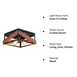 Rustic Industrial Flush Mount Light Fixture Two-Light Metal and Wood Square Flush Mount Ceiling Light