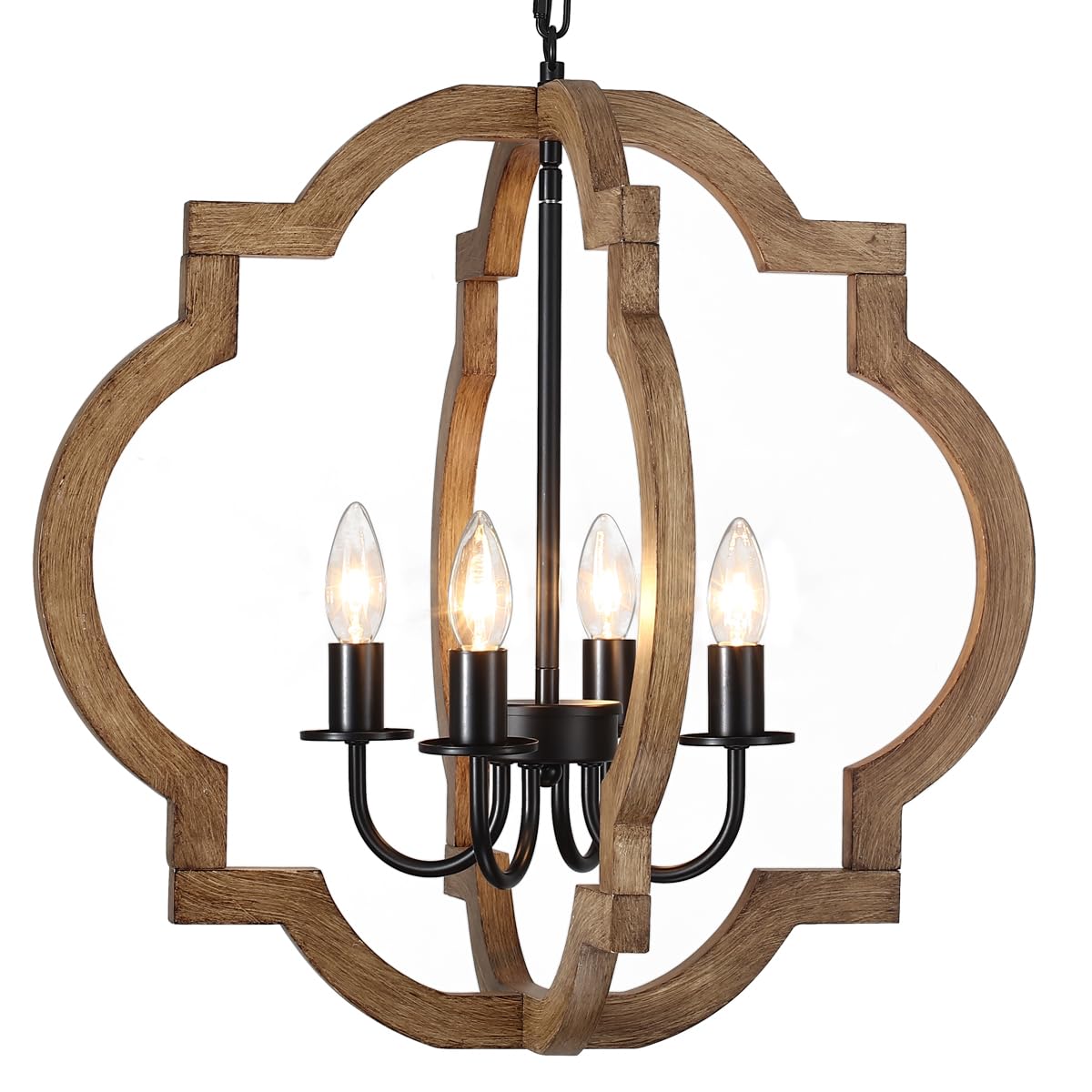 21.65'' Farmhouse Wood Chandelier, Rustic Orb Chandelier for Dining Room