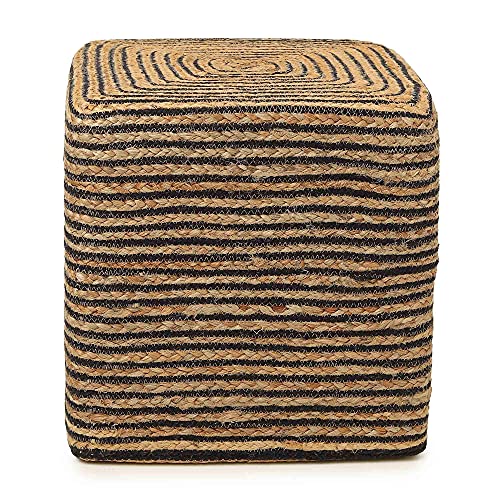 Cube Pouf Foot Stool Ottoman -Jute Braided Pouffe Poof Accent Chair Footrest