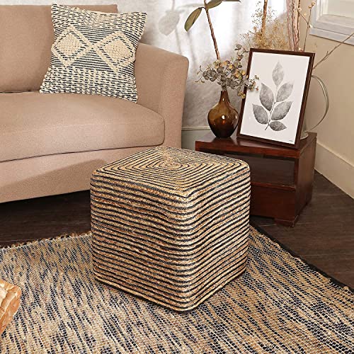 Cube Pouf Foot Stool Ottoman -Jute Braided Pouffe Poof Accent Chair Footrest