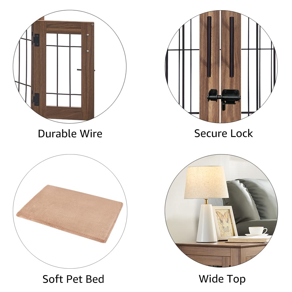 Furniture Style Dog Crate End Table, Wooden Wire Dog Kennel Double Doors with Pet Bed