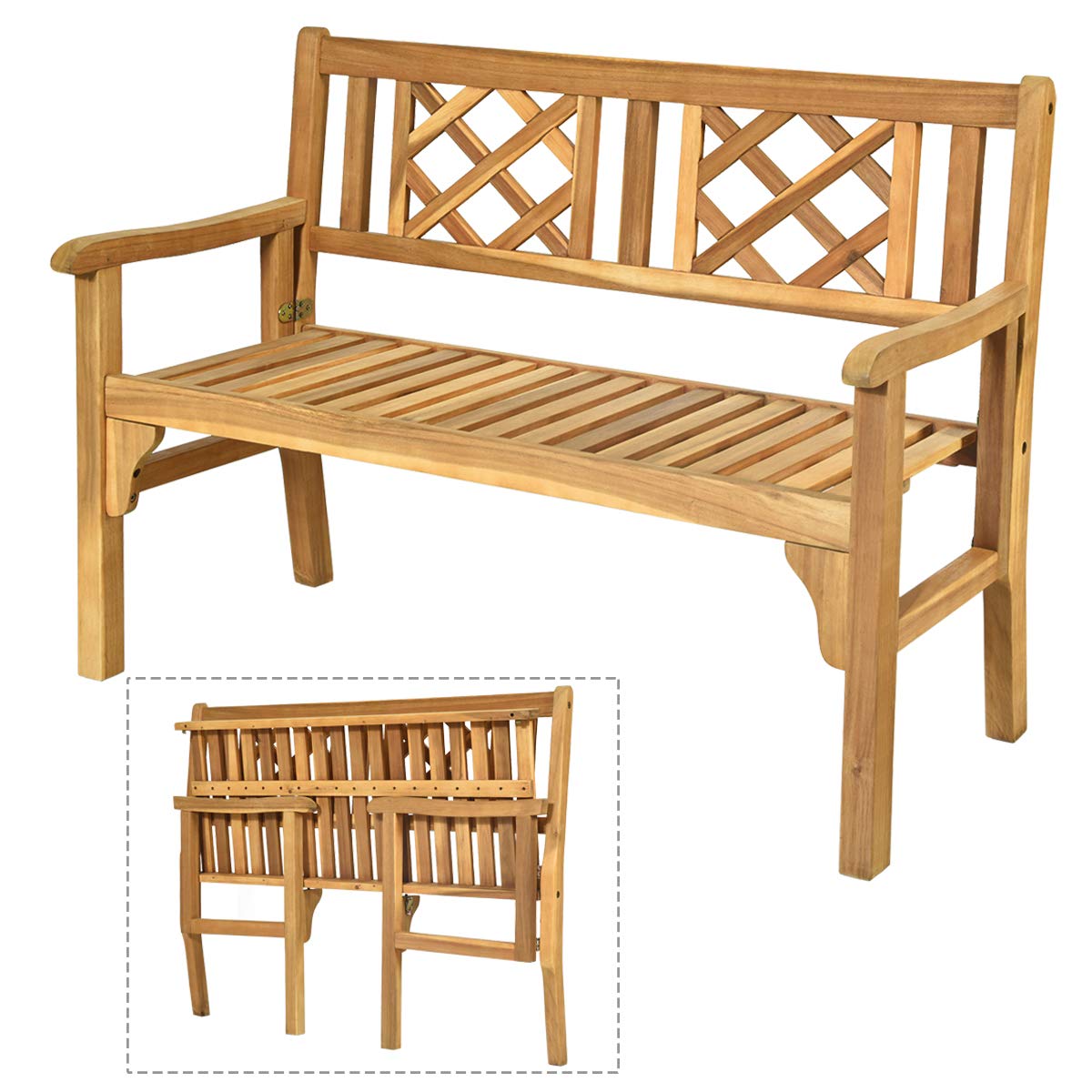 Patio Wooden Bench, 4 Ft Foldable Bench, Two Person Loveseat Chair