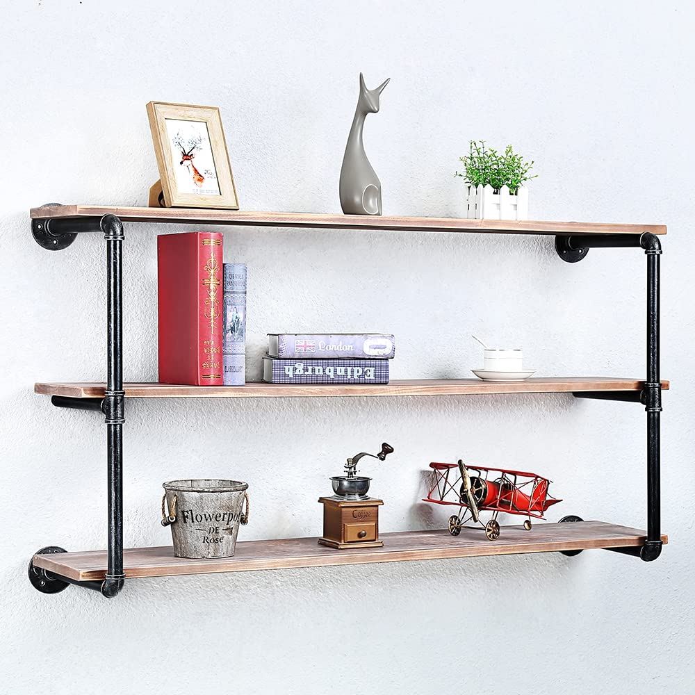 Floating Shelves for Wall Industrial Pipe Shelving,Pipe Shelves with Wood Shelf,Metal