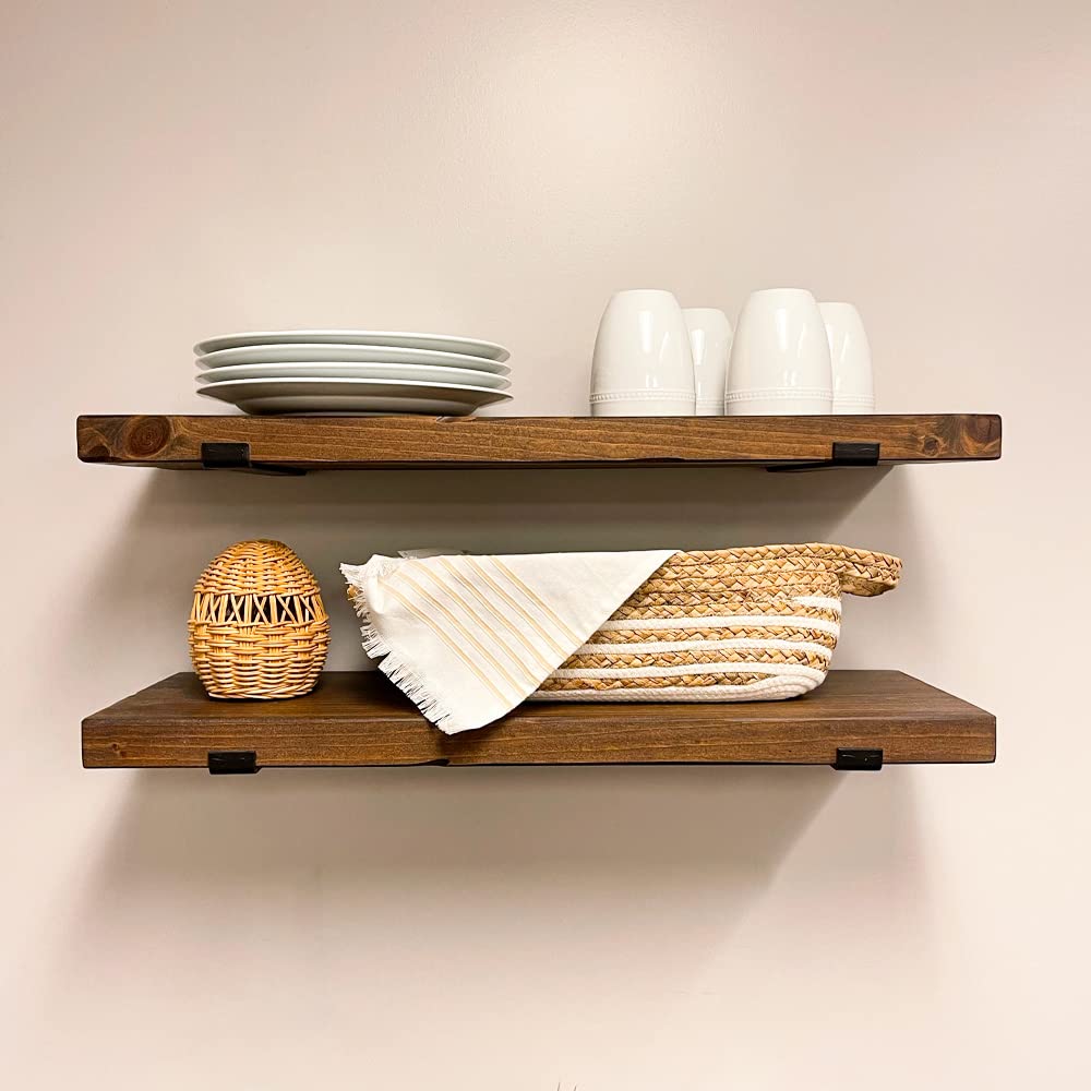 Rustic Shelves with J-Brackets Set of 2, Industrial Shelf, Kitchen Shelves, Solid Wood