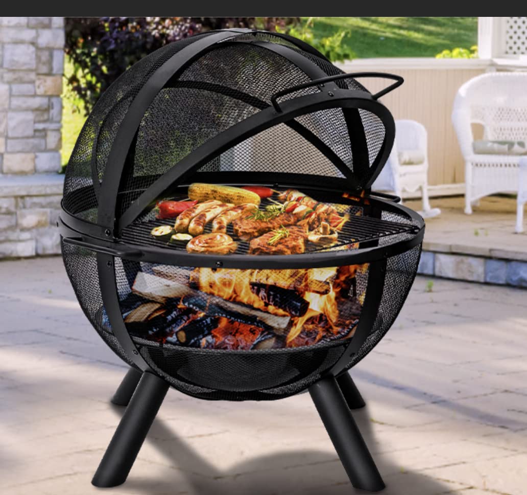 Ball of Fire Pit 35" Outdoor Ball with BBQ Globe Pit Large Round fire Pit,