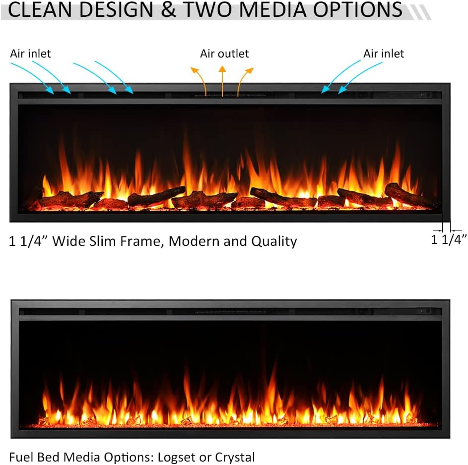 Austin in Wall Recessed & Wall Mounted Electric Fireplace (60")